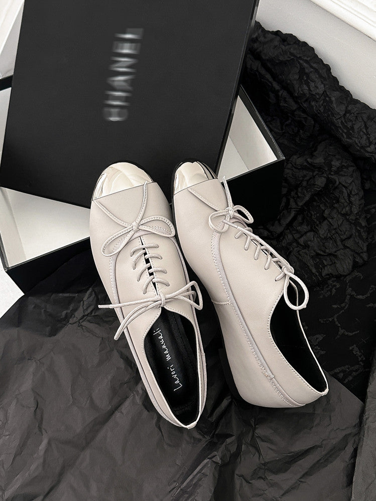 Karin Luna In Stock Spot Goods  Casual Lace-Up Metal Toe Bow Deep Mouth Single Shoes