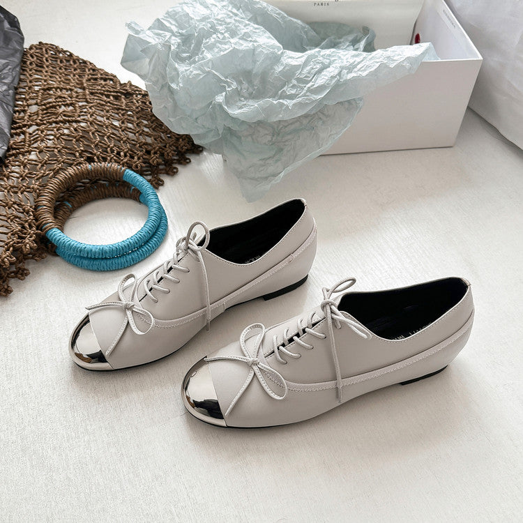 Karin Luna In Stock Spot Goods  Casual Lace-Up Metal Toe Bow Deep Mouth Single Shoes