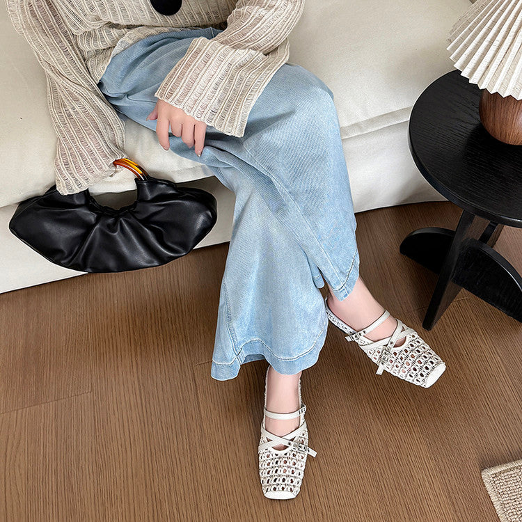 Karin Luna In Stock Spot Goods  Hot-Selling Square-Toe Woven Pig Nose Closed-Toe Slippers
