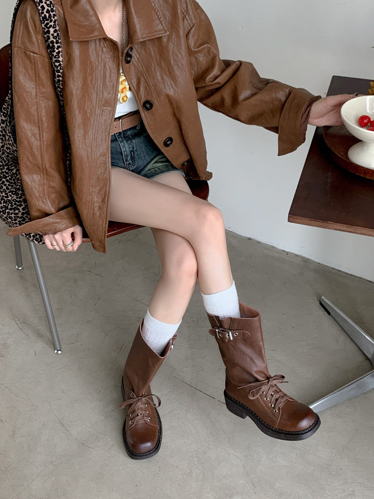 Karin Luna Bestseller Large Tube Thick Sole Martin Boots with Belt Buckle