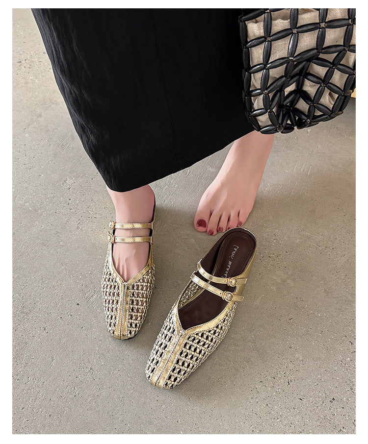 Karin Luna In Stock Spot Goods Hollow Woven One-Strap Closed-Toe Slippers
