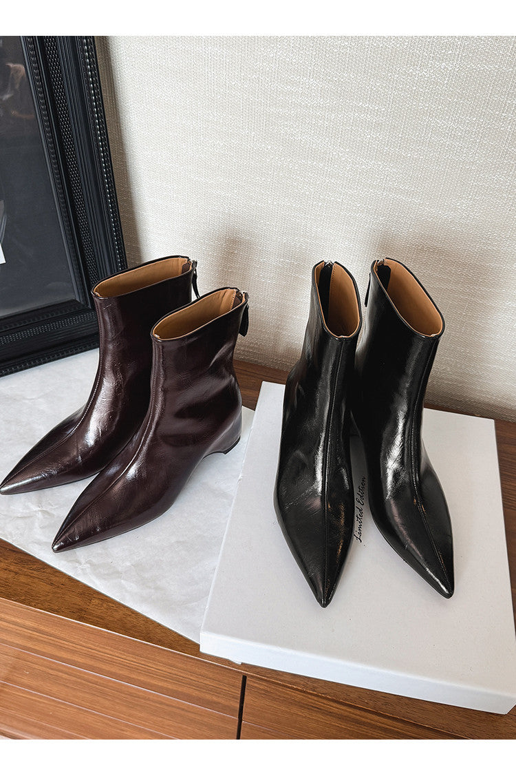 Karin Luna Versatile Elegant Style Pointed Toe Hidden Wedge Short Boots