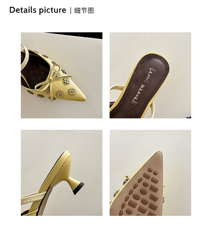 Karin Luna In Stock Spot Goods  Elegant Floral Pointed Toe Rhinestone Slippers