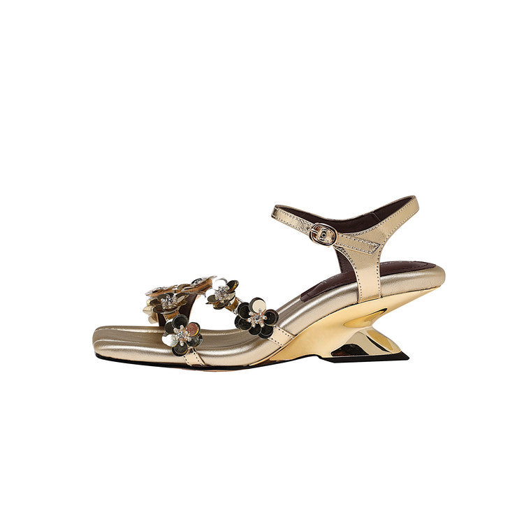 Karin Luna In Stock Spot Goods All the Best Square-Toed Sequin Flower Sandals