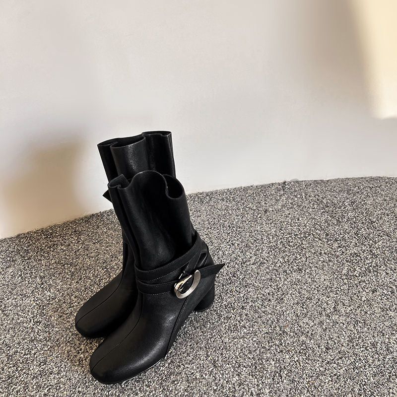 Karin Luna In Stock Spot Goods  Belt Buckle High Heel Large Tube Small Short Boots