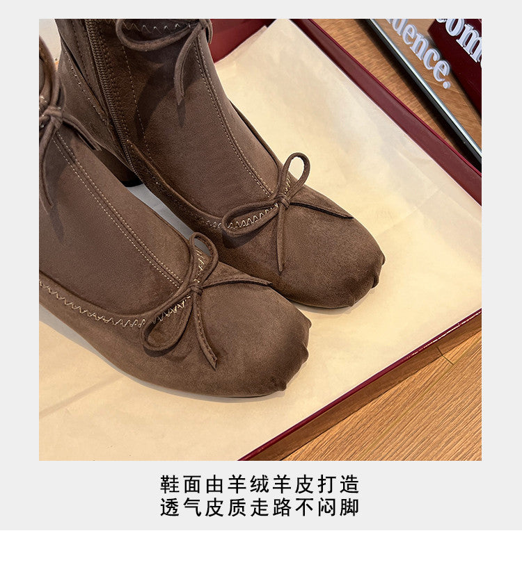 Karin Luna In Stock Spot Goods Hot-Selling Sweet Standard Bow Round-Toe Slim Short Boots