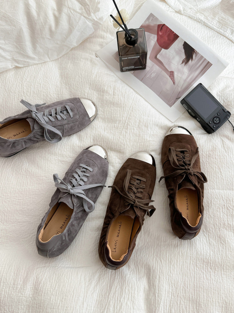 Karin Luna In Stock In Stock  High-end Metal Toe Lace-up Flats