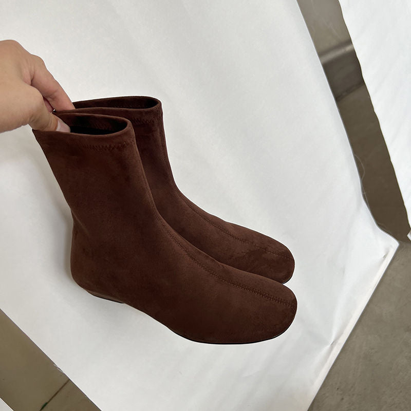 Karin Luna In Stock Spot Goods Round Toe Basic Stretch Slim Short Boots