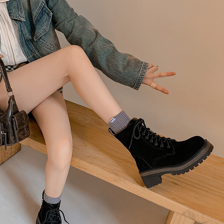 Karin Luna In Stock Spot Goods   Vintage Cowhide Leather Classic Versatile Popular Lace-up Thick Martin Boots