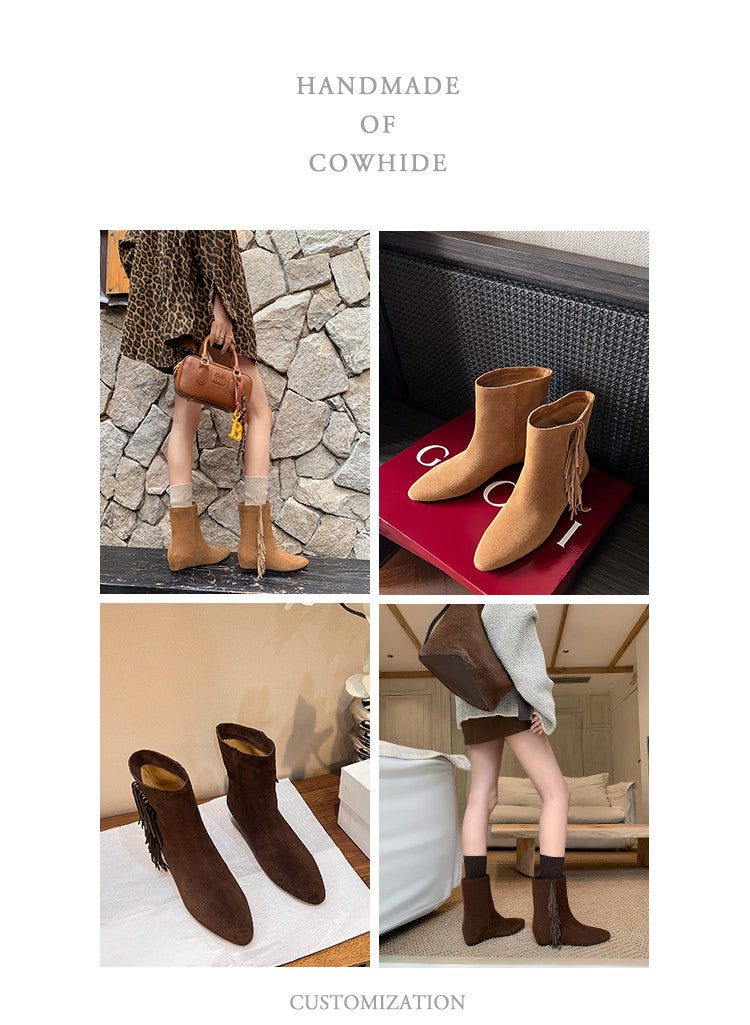 Karin Luna In Stock Spot Goods Tassel Square Toe Hidden Wedge Short Boots