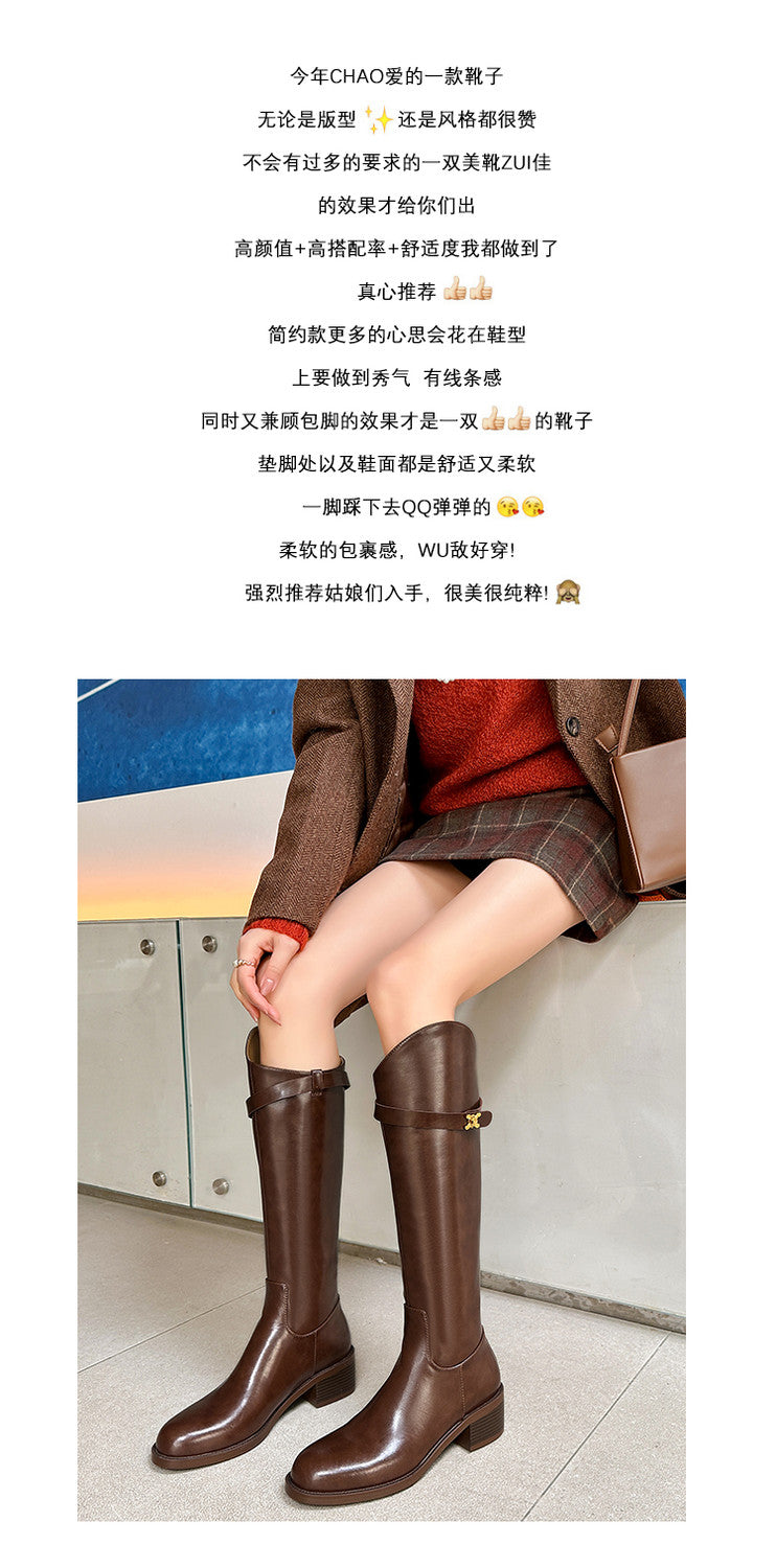 Karin Luna In Stock Classic Style Now Round Toe Flat Bottom Casual Slimming Knight Boots
