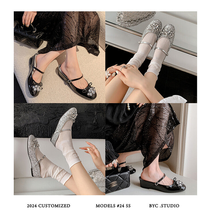 Karin Luna In Stock In Stock  Rhinestone One-Strap Round-Toe Slip-On Height-Increasing Soft Slippers