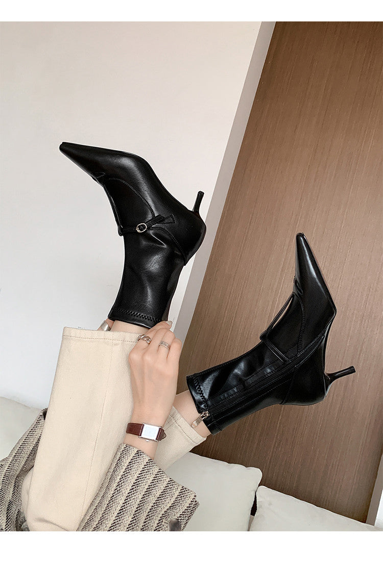 Karin Luna In Stock Spot Goods Elegant Stiletto Pointed Toe Side Zipper Short Boots