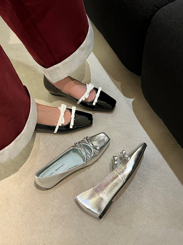 Karin Luna In Stock Spot Goods  Hot-Selling Element Bowknot Square-Toe Color-Block Height-Increasing Flats