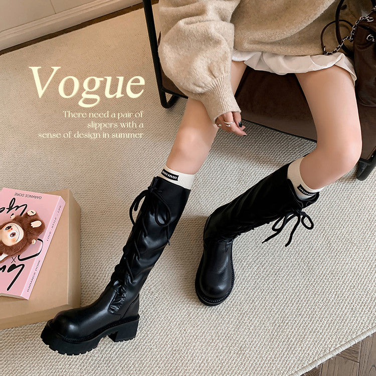 Karin Luna Fashion Style Round Toe Front Lace-up Adjustable Leg Circumference Suitable for both slim and thick legs
