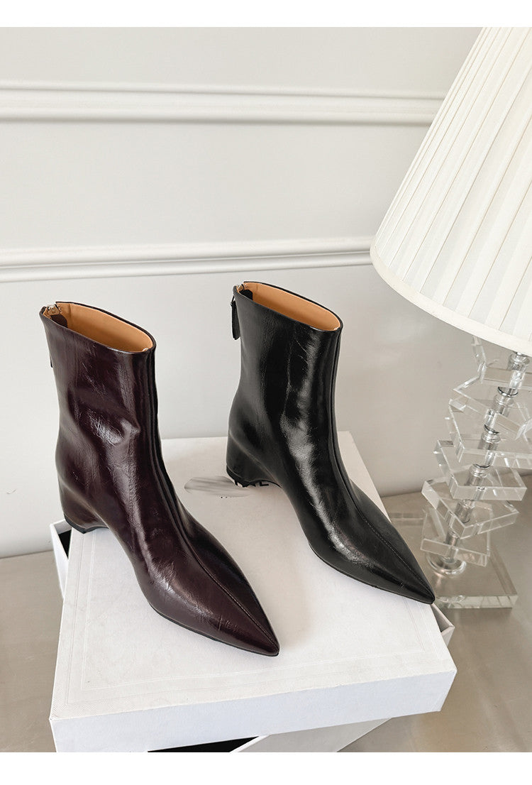 Karin Luna Versatile Elegant Style Pointed Toe Hidden Wedge Short Boots