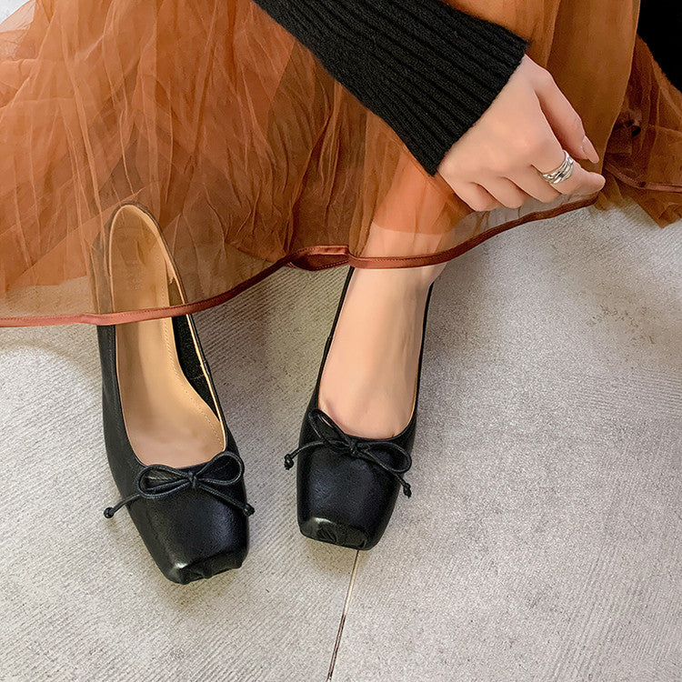 Karin Luna In Stock In Stock ~Full leather inside and out Pig Nose Bow Retro Thick Heel Mary Jane Shoes