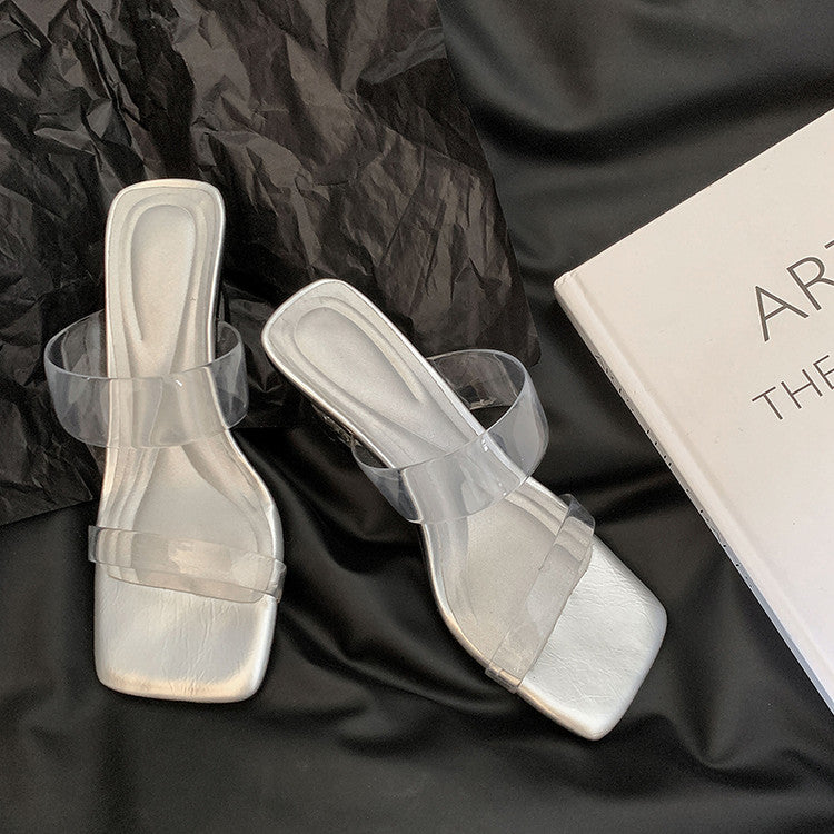 Karin Luna In Stock Spot Goods Transparent Sequin Irregular Heel Strap Sandals