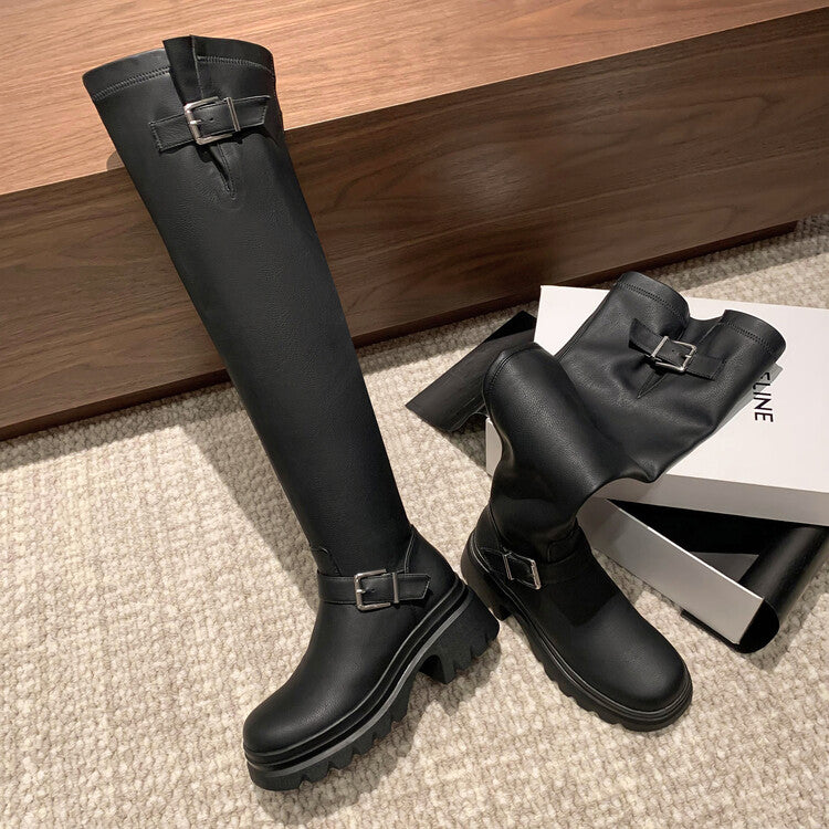 Karin Luna In Stock   Thick Sole Round Toe Basic Versatile Casual Long Boots