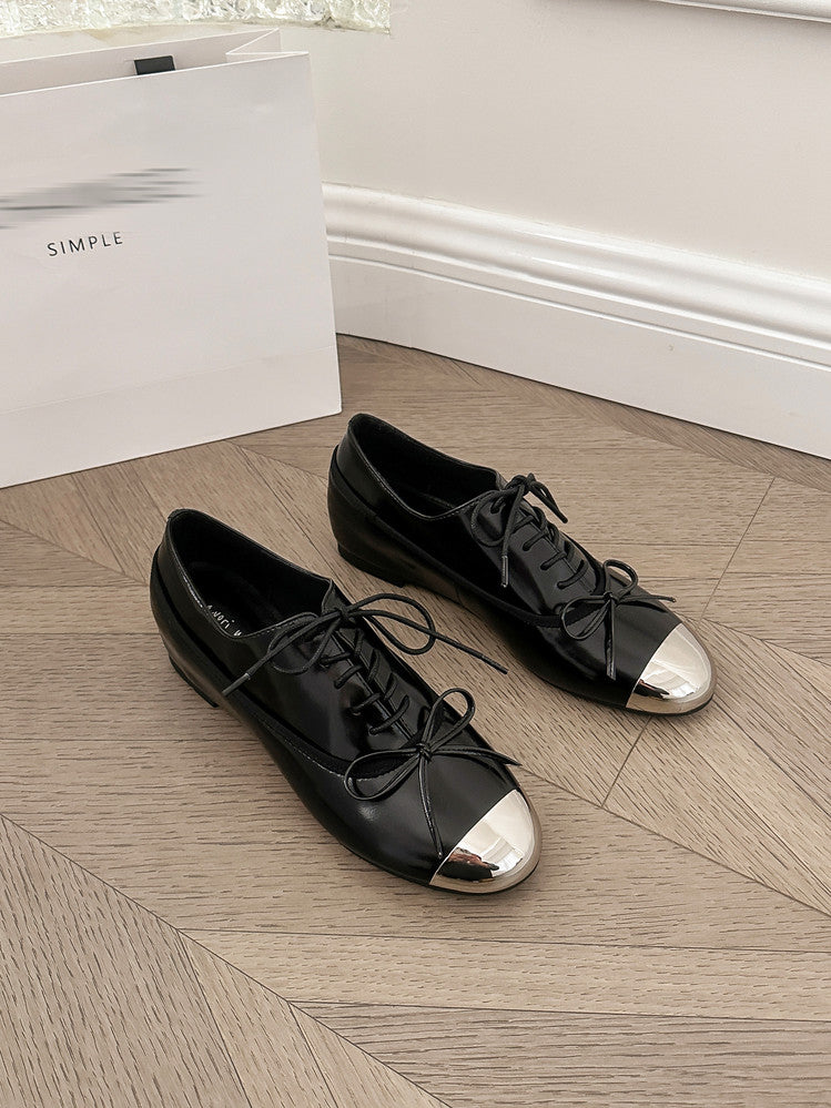 Karin Luna In Stock Spot Goods  Casual Lace-Up Metal Toe Bow Deep Mouth Single Shoes