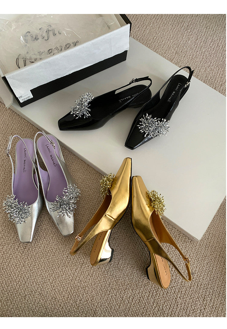 Karin Luna Brilliant Fireworks~Elegant Square-Toed Closed-Toe Chunky Heel Sandals