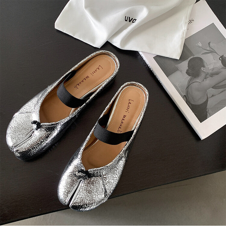 Karin Luna Classic Split-Toe Shoes  Explosive Pattern One-Strap Mary Jane Height-Increasing Full Leather Closed-Toe Slippers
