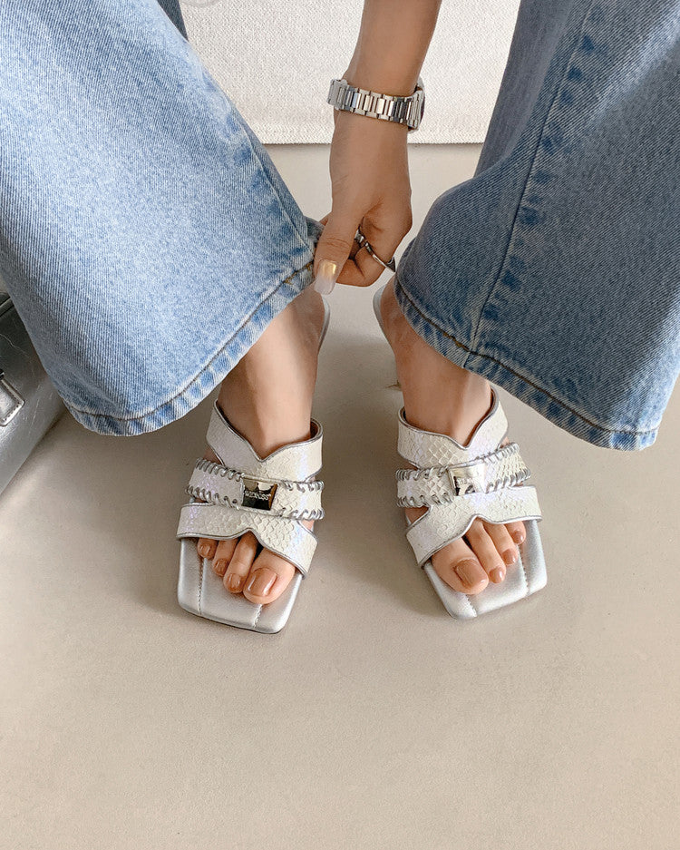 Karin Luna Fish Skin Series~ Hot-selling Square-Toe Slippers with Built-in Traffic