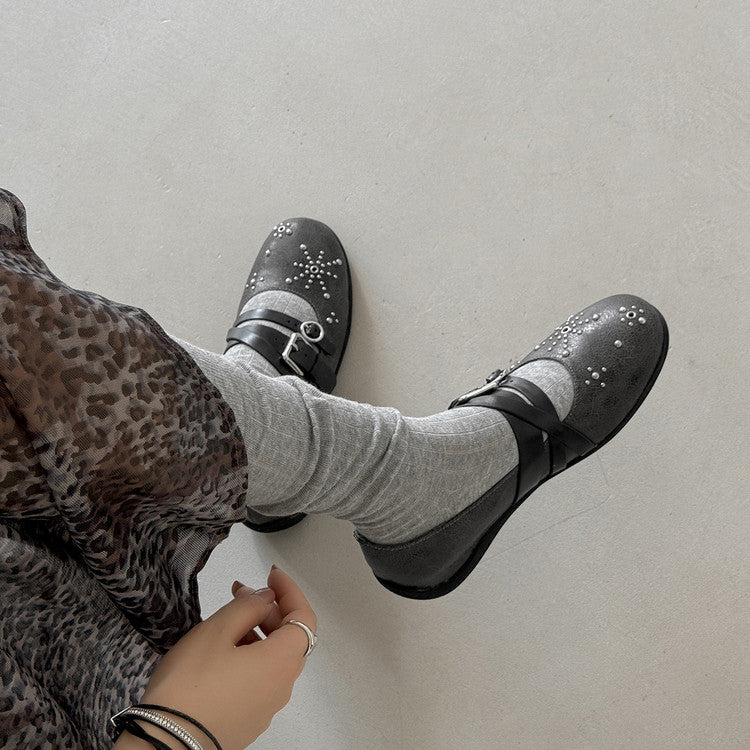 Karin Luna In Stock Spot Goods Studded Rivet Hidden Wedge Mary Jane Shoes