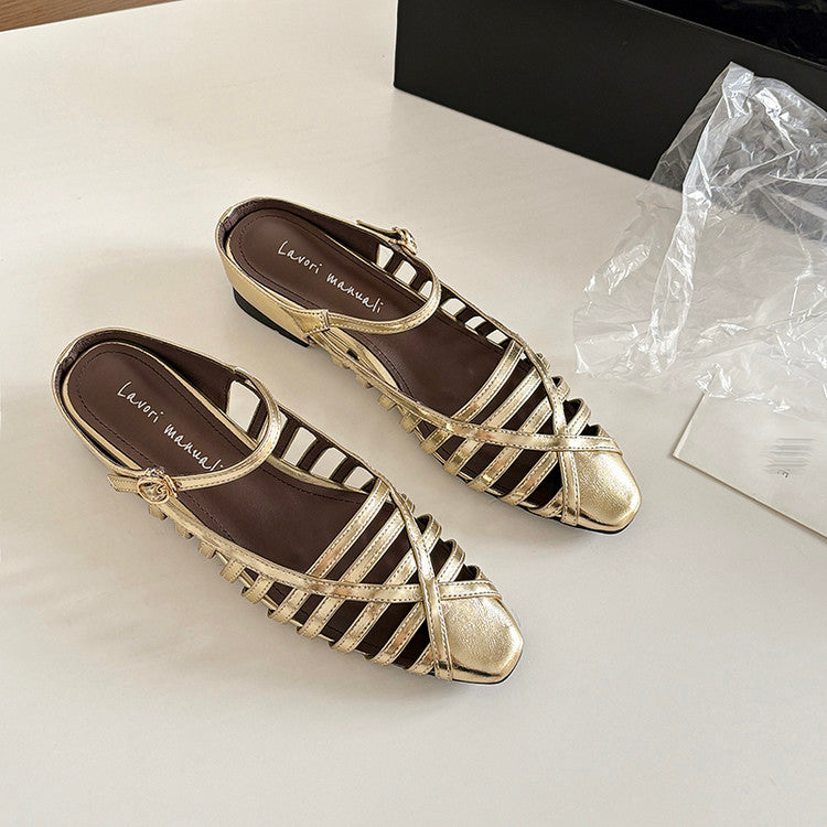 Karin Luna In Stock Spot Goods   French Retro Hollow Small Square Toe One-Strap Slippers