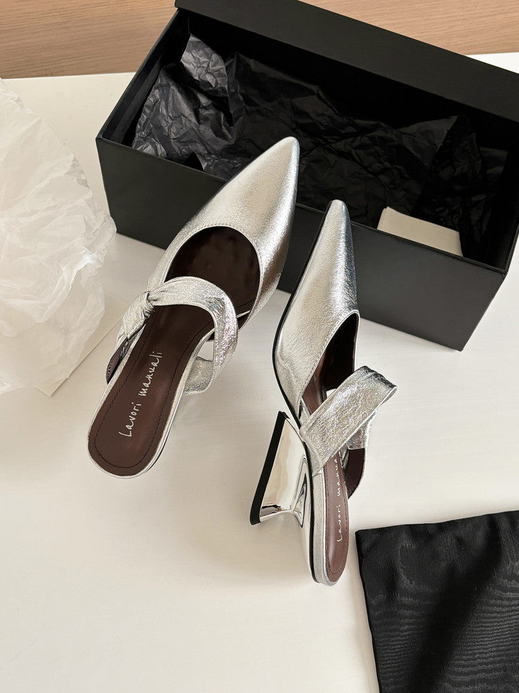 Karin Luna In Stock Spot Goods  Pointed Toe Irregular Heel Elegant Retro Strap Slippers