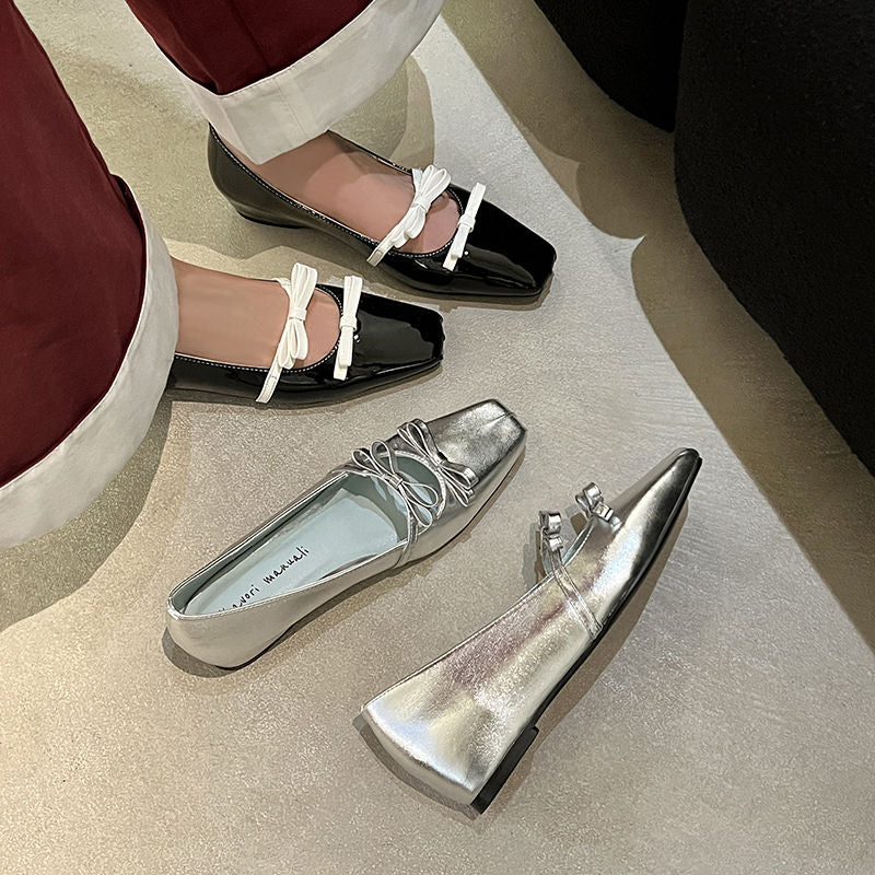 Karin Luna In Stock Spot Goods  Hot-Selling Element Bowknot Square-Toe Color-Block Height-Increasing Flats