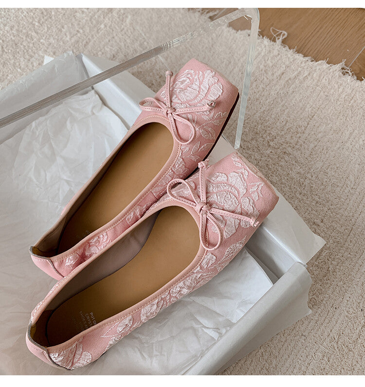 Karin Luna In Stock  In stock  Vintage Chinese Style Embroidered Rose~ Butterfly Knot Granny Shoes