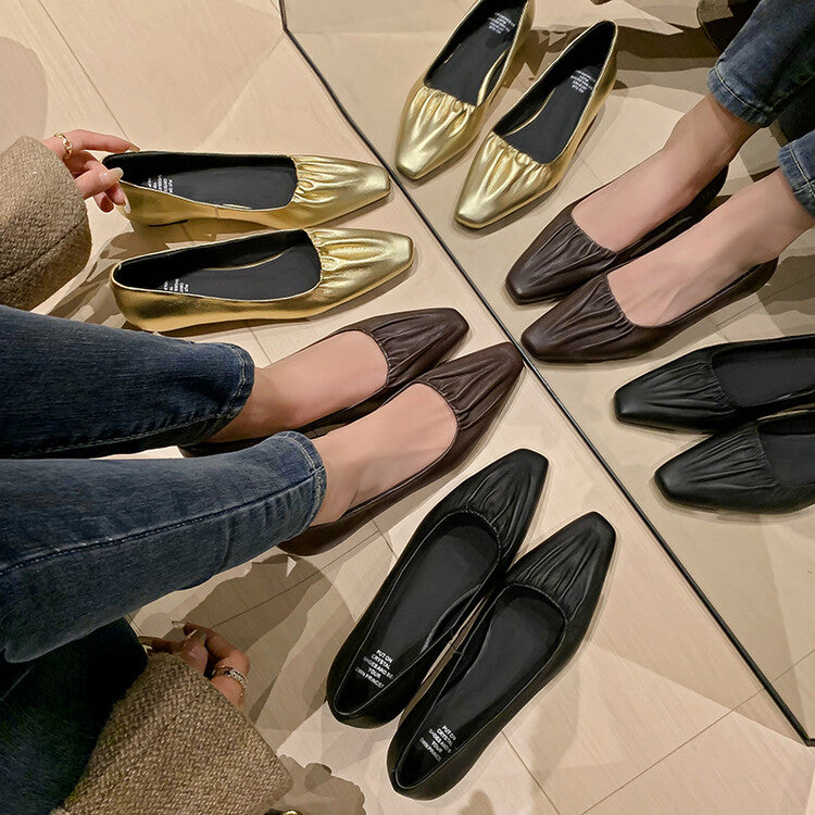 Karin Luna fell in love at first sight~ Spot Goods  Spot Goods Vintage Wrinkled Hollow Soft Sheepskin Elegant Versatile Single Shoes