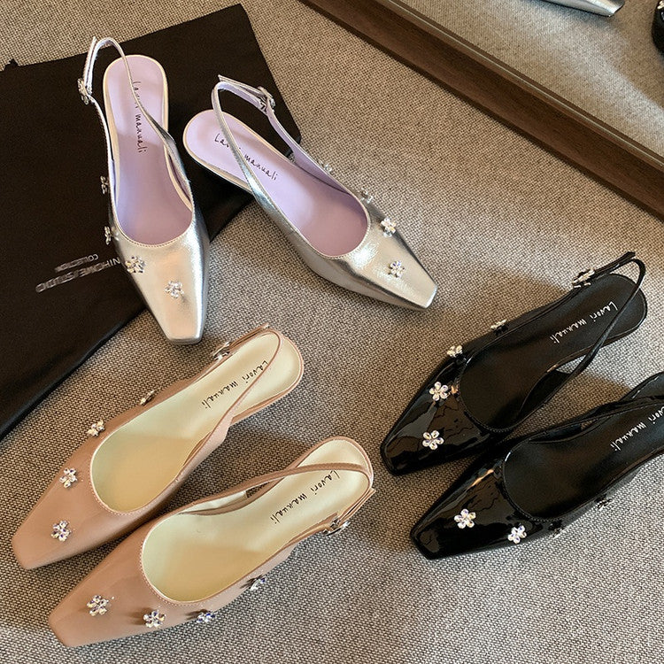 Karin Luna In Stock  Spot Goods  Rhinestone Small Square Toe Closed-Toe Sandals