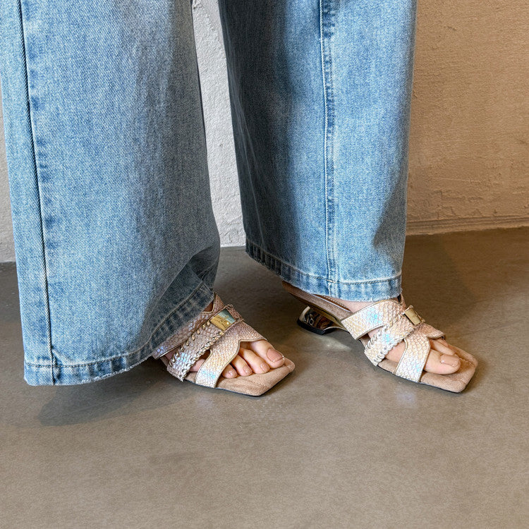 Karin Luna Fish Skin Series~ Hot-selling Square-Toe Slippers with Built-in Traffic