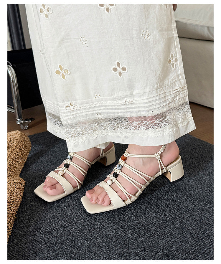 Karin Luna Bohemian Vacation Style~Square Toe Open Toe Sandals