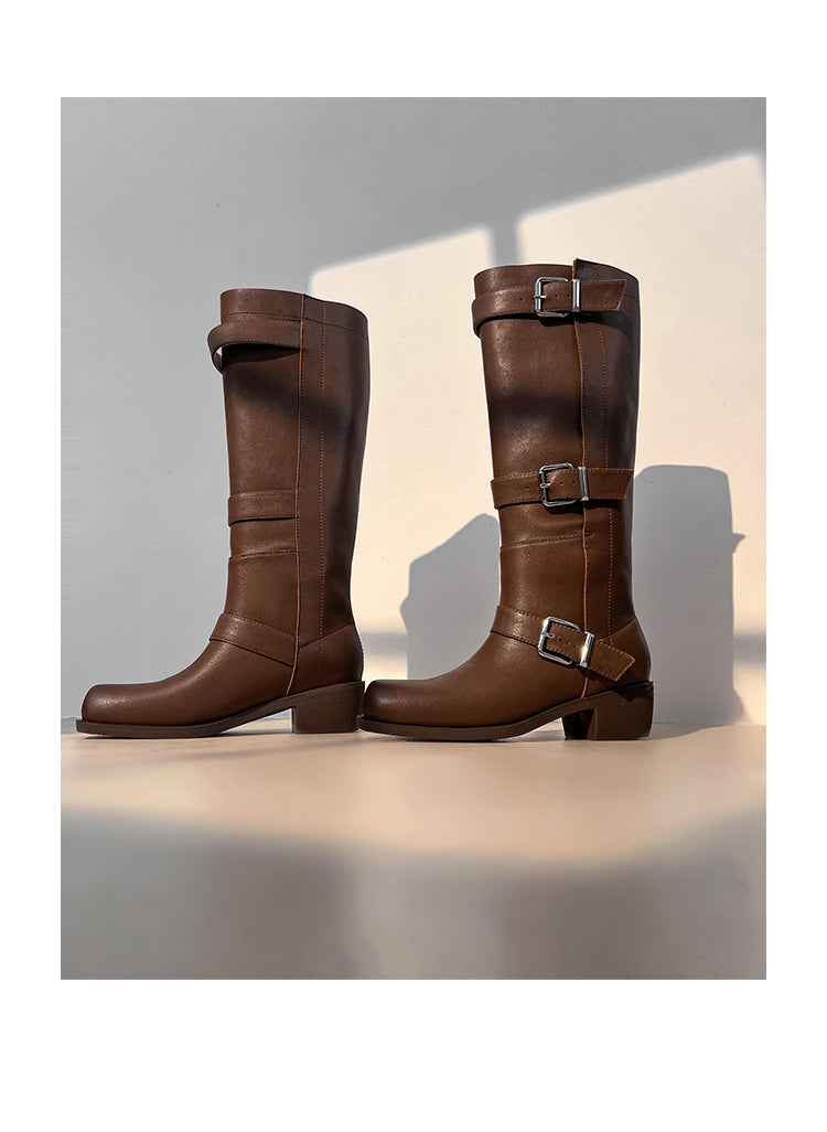 Karin Luna In Stock In Stock European and American Style Square Toe Thick Sole Belt Buckle Long Boots