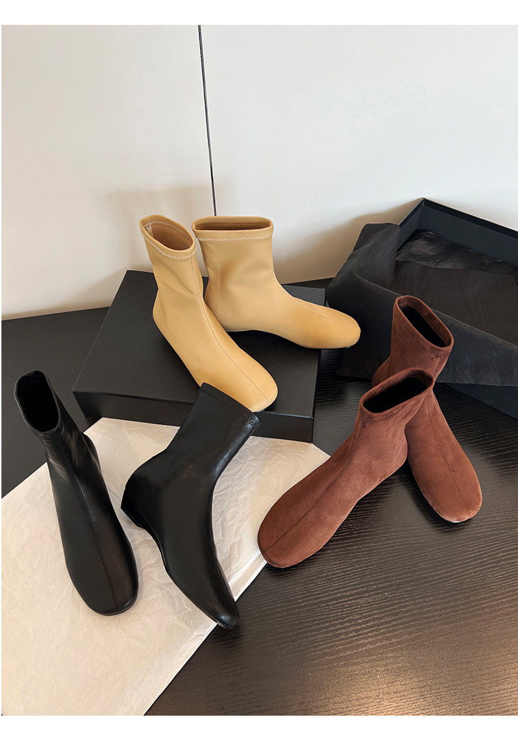 Karin Luna In Stock Spot Goods Round Toe Basic Stretch Slim Short Boots
