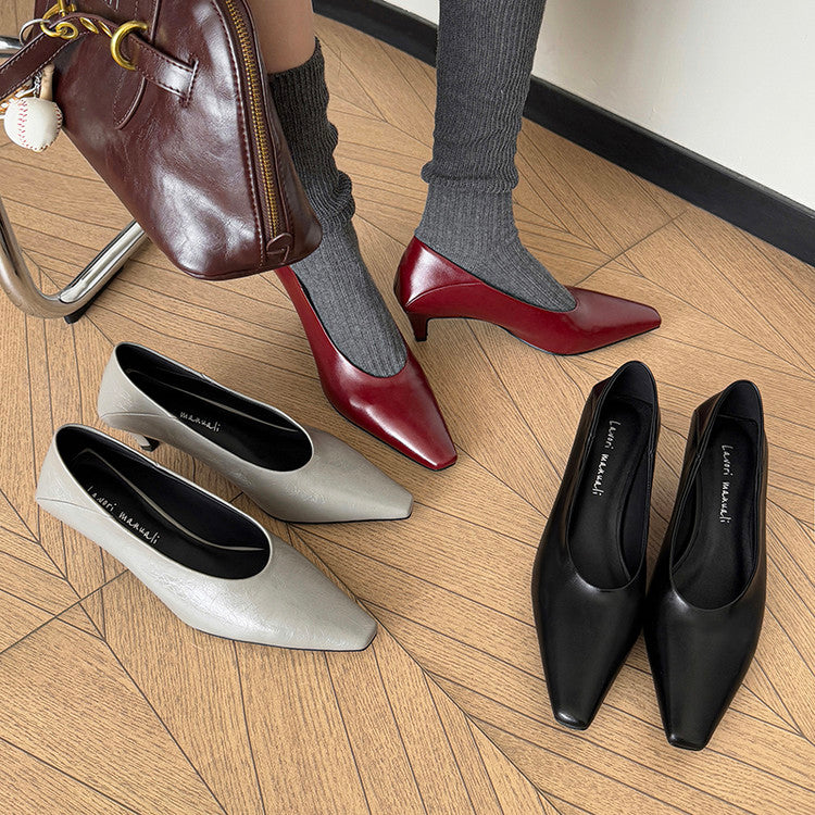 Karin Luna In Stock In Stock ~Basic Versatile French Style Small Square Toe Shallow Mouth Single Shoes