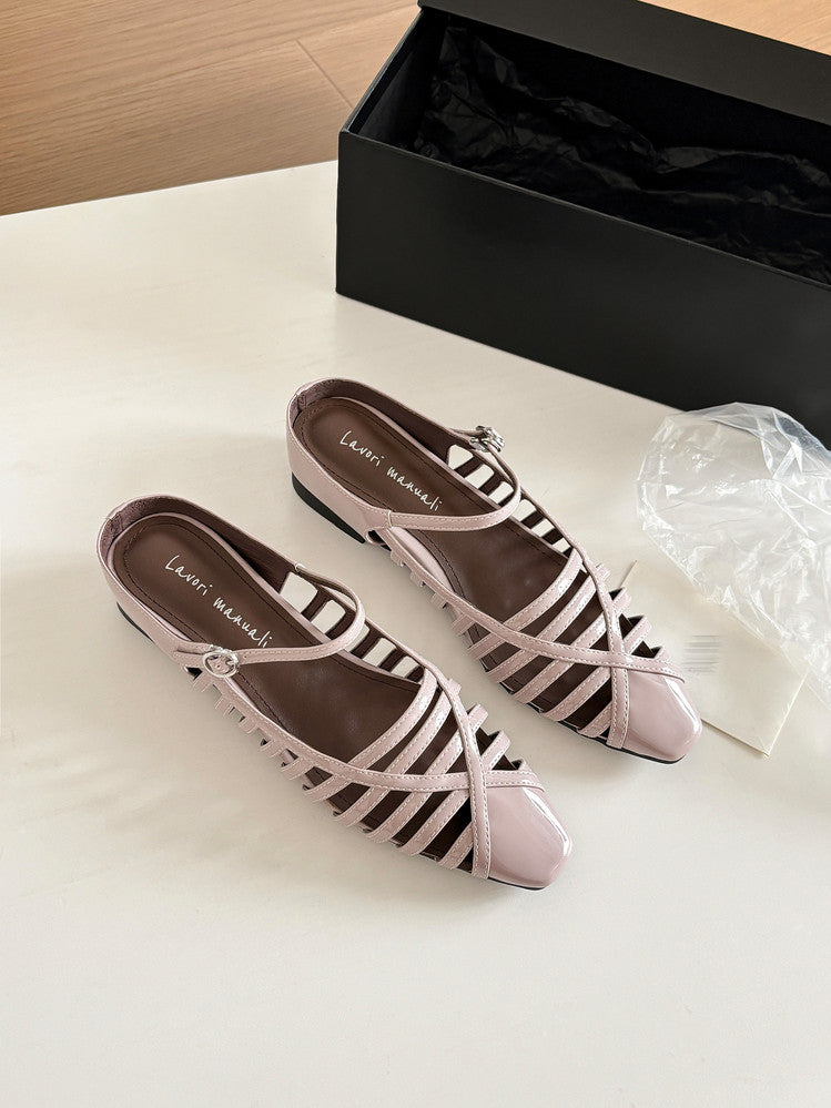Karin Luna In Stock Spot Goods   French Retro Hollow Small Square Toe One-Strap Slippers