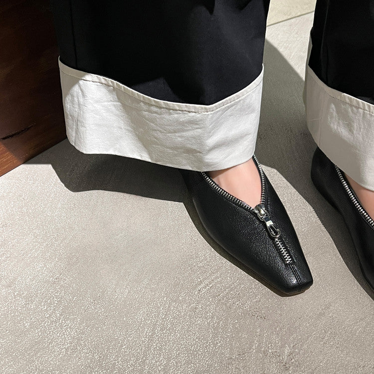 Karin Luna In Stock In Stock ~Basic Versatile Light Luxury Zipper Small Square Toe Flats
