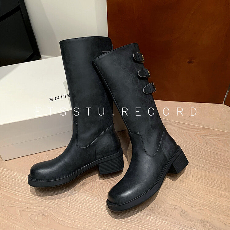 Karin Luna In Stock In Stock Data Hot Item  Vintage Belt Buckle Large Tube Weihao Slip-On Full Cowhide Short Boots
