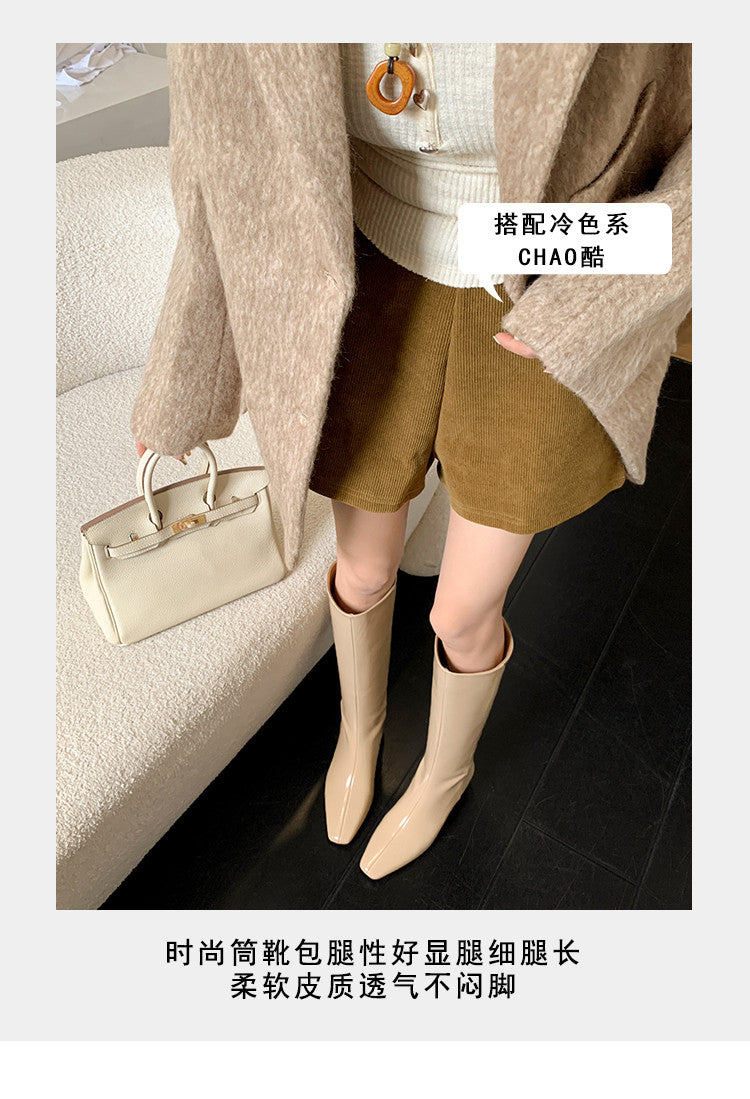 Karin Luna Minimalist Style Square-Toe Hidden Heel Long Boots