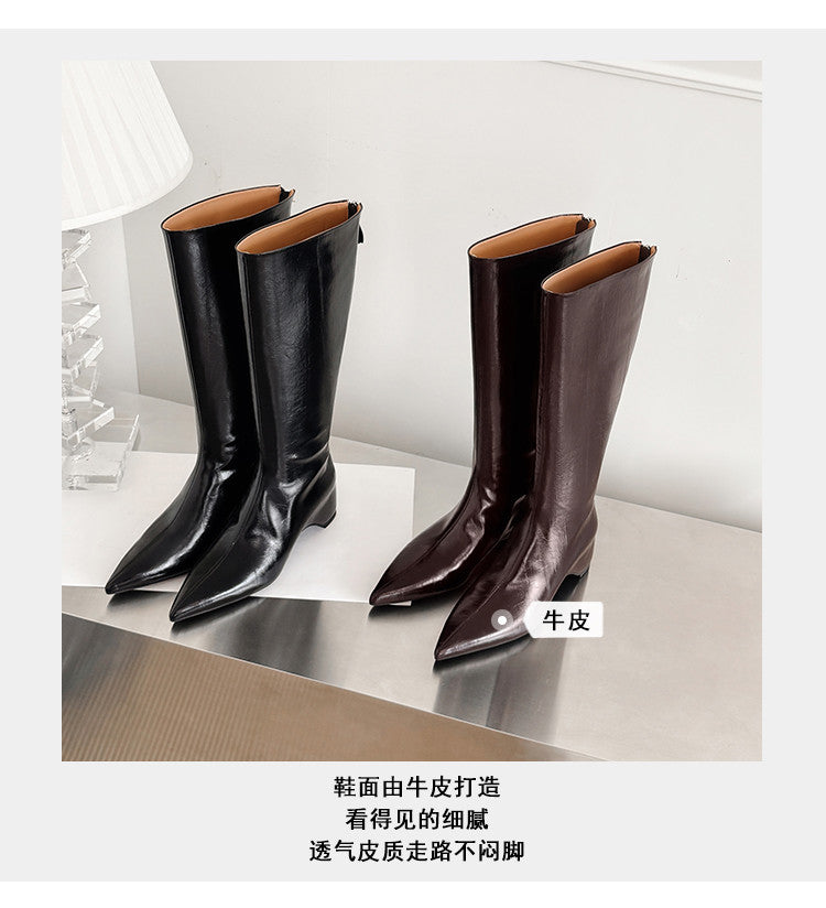 Karin Luna Elegant Style Pointed Toe Internal Height Increase Long Boots