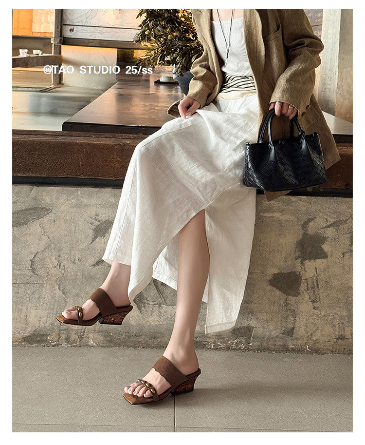 Karin Luna Hot-Selling Element Amber Heel~Spot Goods Spot Goods  Vacation Style One-Strap Amber Irregular Heel Slippers