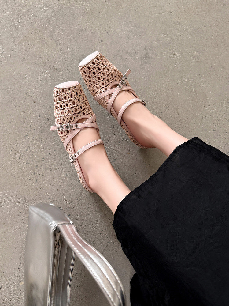 Karin Luna In Stock Spot Goods  Hot-Selling Square-Toe Woven Pig Nose Closed-Toe Slippers