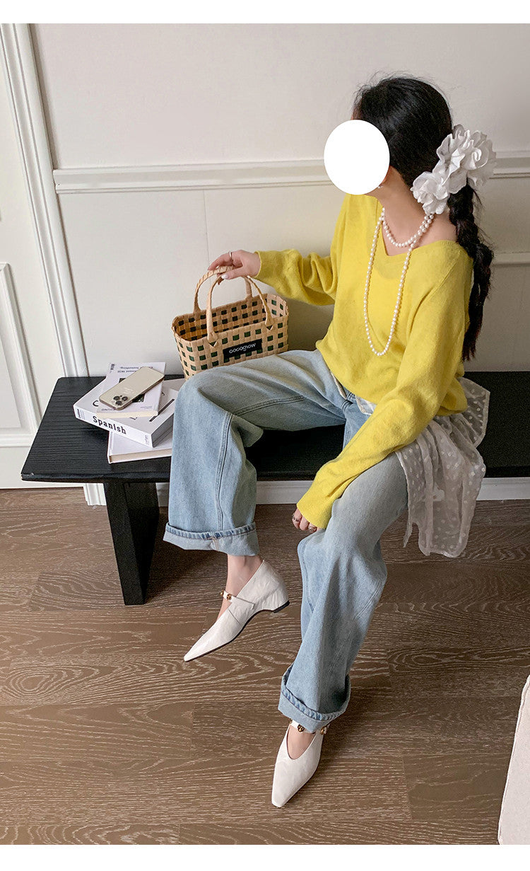 Karin Luna In Stock Spot Goods    Retro Classic Metal Camellia Irregular Heel Single Shoes