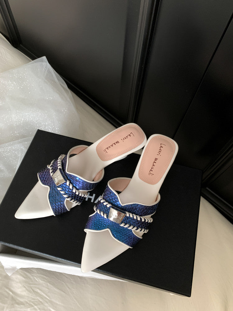 Karin Luna Fish Skin Series~Minimalist Pointed Toe Hot-Selling Unique Heel Slippers