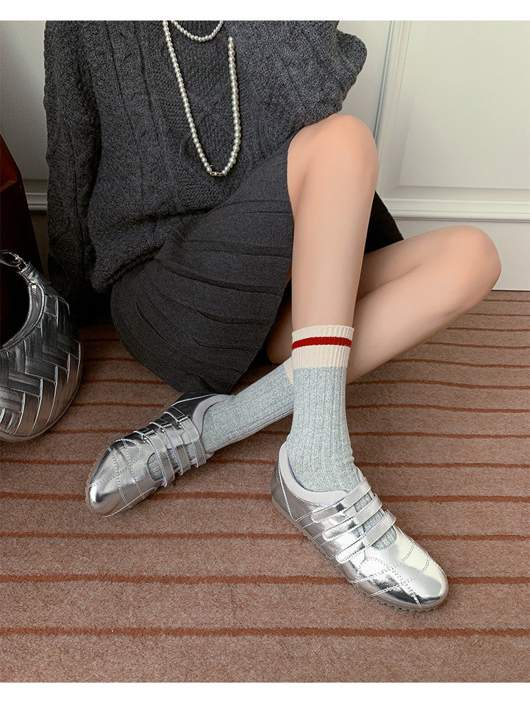 Karin Luna Casual Shoes Series~  In Stock In Stock Magic Tape Round Toe Internal Height Increase Single Strap Flats