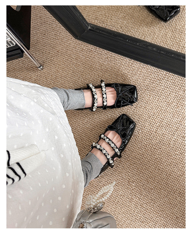 Karin Luna In Stock In Stock  Square Toe Bowknot Pearl Strap Closed-Toe Sandals